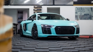 Audi R8 Wrapped in 3M Satin Key West Front