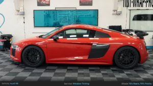 Audi R8 Full Window Tinting - 10% Rears, 70% Fronts. Side Profile.