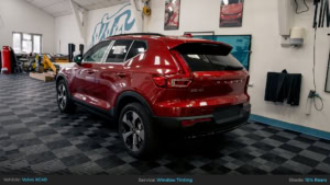 Red Volvo XC40 Rear Window Tinting - 10%. Rear 3/4 Photo.