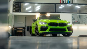 BMW M8 - 3M Gloss Light Green - Front Photo Inside the Shop 2