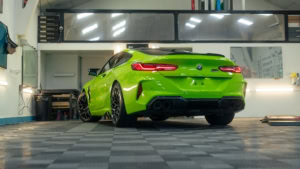 BMW M8 - 3M Gloss Light Green - Rear Photo Inside the Shop 1