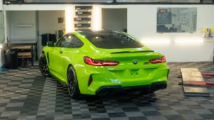 BMW M8 - 3M Gloss Light Green - Rear Photo Inside the Shop 2