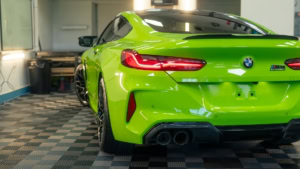 BMW M8 - 3M Gloss Light Green - Rear Photo Inside the Shop 3